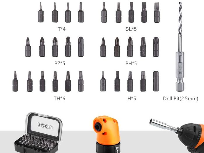 3.6V electric screwdriver, 2000mAh, 34 accessories, with front LED light, battery indicator, USB cable, storage box, suitable for small household projects