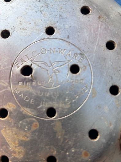 vintage Falconware footed sputnik atomic colander sieve