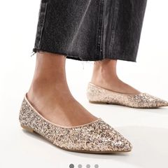 Glitter rose gold flats uk6