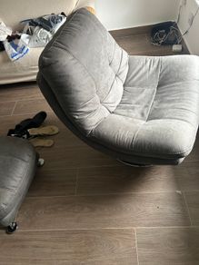 Grey 2 Seater Sofa, Swivel Chair & Matching Stools