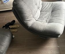 Grey 2 Seater Sofa, Swivel Chair & Matching Stools
