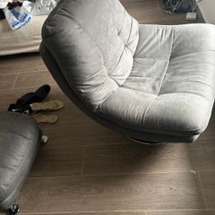Grey 2 Seater Sofa, Swivel Chair & Matching Stools