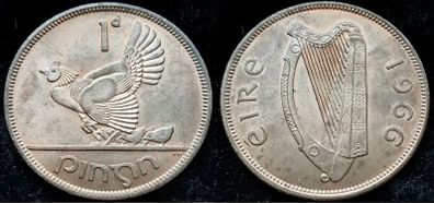 [#843] - Ireland 1966 | 1 Penny | Irish 1d | Pingin | KM.11 | MS