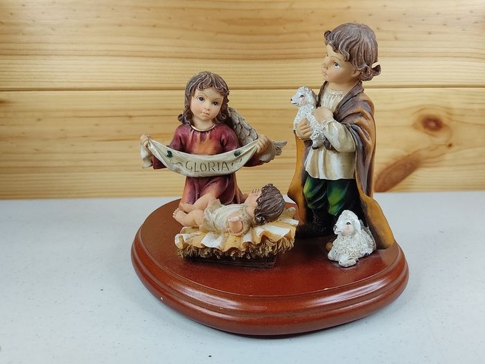 Ornament Gloria Baby Angel Lambs Vintage Antique