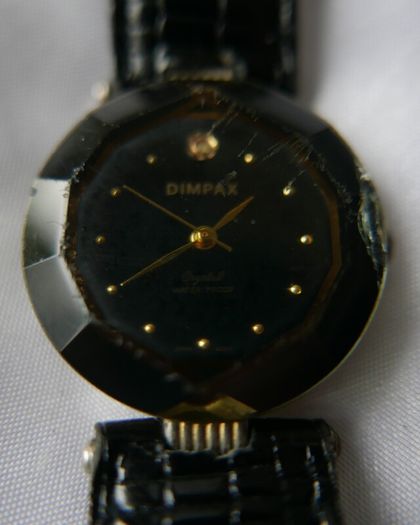 18k Gold Plated Vintage Dimpax Crystal Blue Glass Ladies Quartz Wrist Watch (some Scratches On The Crystal)