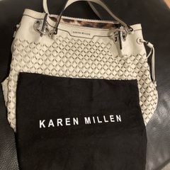 Karen Millen Light Grey Woven Leather Handbag