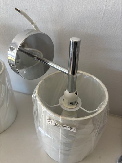 [NEW] Contemporary Chrome Sconce Wall Lamps, White Shades, E14 Fitting