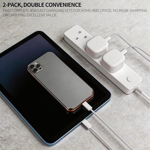 iPhone 17 16 15 Fast Charger, 2-Pack 40W USB C Charger Plug with 2M Braided Cable, USB C Plug Power Adapter for iPhone 17 16 15 Pro Max/Pro/17 Air/17 16 15/iPad Air, Samsung Galaxy S26 S25 Ultra S24