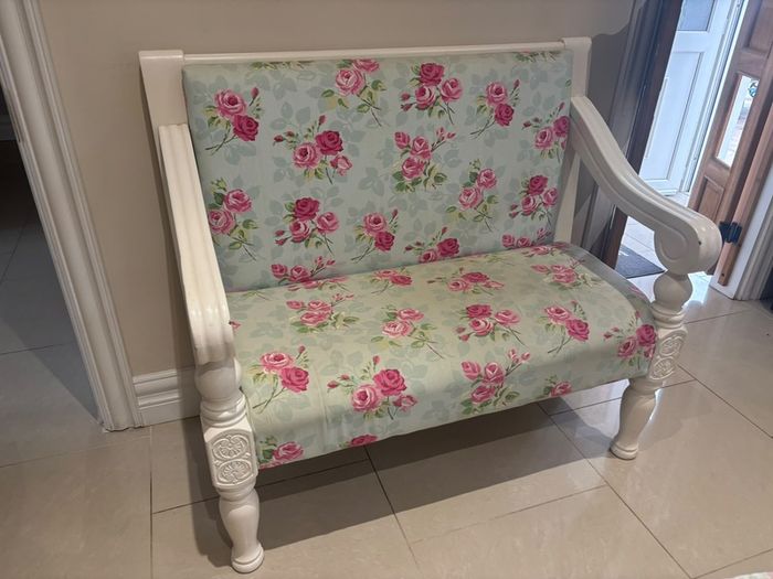Vintage Solid Timber Pub Bench  Reupholstered & Painted