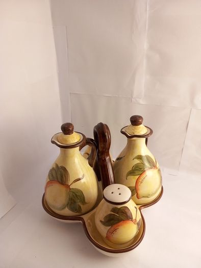 Salt Pepper Vinegar & Olive Oil Set Olive  garden  by slaneyside pottery lemon design  kitchen gift present set