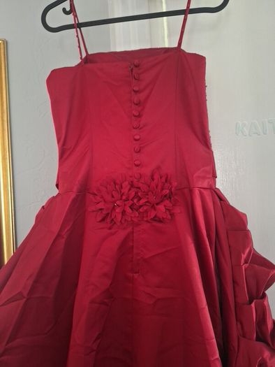 red floor length dress