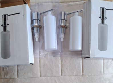 2 x Stainless Steel top pump and steel fittings not plastic Under Counter Liquid Soap Hand Wash Dispensers