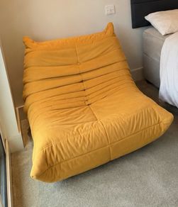 Togo Style Lounge Chair Mustard Yellow Velvet