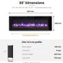 50" Media Wall Electric Fire, Wall Mounted Fireplace, Wilton Black 1.8kW Heater (900W/1800W), 9 Flame Colours, Logs & Crystals Included, Wall Mounted, Recessed or Freestanding, Remote Control Image 2