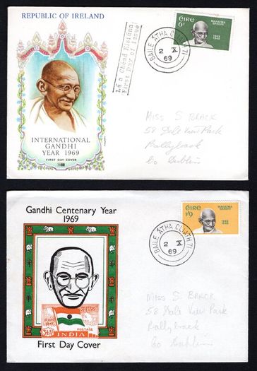 1969 Ireland Centenary of the Birth of Mahatma Gandhi Commemorative Stamps Pair Illustrated First Day Cover (FDC)