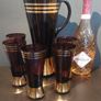 Fabulous Vintage Retro Mid-Century-Modern Hand Blown Tall Glass Pitcher with Four Matching Hi-Ball Glasses in Purple/Amethyst Glass with Rose Gold Gilt Banding - Prosecco Not Included! Image 4