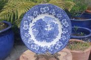 Lovely Vintage Blue and White 7.75 Inch Luncheon Plate By Enoch Wedgwood (Tunstall) Ltd, in the Lovely Cottagecore Style "Woodland" Pattern, Excellent Condition