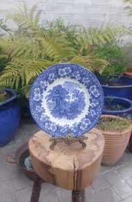 Lovely Vintage Blue and White 7.75 Inch Luncheon Plate By Enoch Wedgwood (Tunstall) Ltd, in the Lovely Cottagecore Style "Woodland" Pattern, Excellent Condition