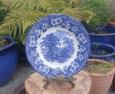 Lovely Vintage Blue and White 7.75 Inch Luncheon Plate By Enoch Wedgwood (Tunstall) Ltd, in the Lovely Cottagecore Style "Woodland" Pattern, Excellent Condition