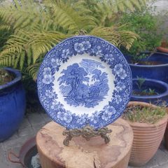 Lovely Vintage Blue and White 7.75 Inch Luncheon Plate By Enoch Wedgwood (Tunstall) Ltd, in the Lovely Cottagecore Style "Woodland" Pattern, Excellent Condition