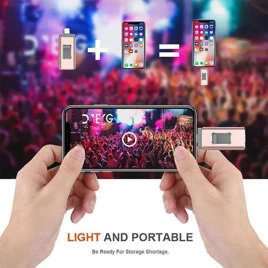 Easy Flash RQW-01B 3 In 1 USB 2.0 & 8 Pin & Micro USB 64GB Flash Drive Rose Gold