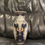 Vintage Asian Vase White Floral Peacock Navy Blue Gilt Gold Trim Porcelain Japan Image 2