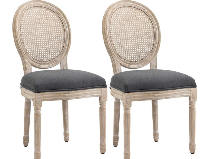 Set of 2 Dining Chairs - Louis XVI Style Medallion Living Room Chair