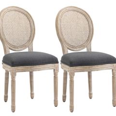 Set of 2 Dining Chairs - Louis XVI Style Medallion Living Room Chair