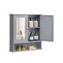 Bathroom Cabinet Mirror Double Door  Oak, Grey, White Image 2