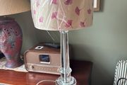 Cut Glass Pillar / Column Table lamp with brand new Sanderson Large Drum lamp shade