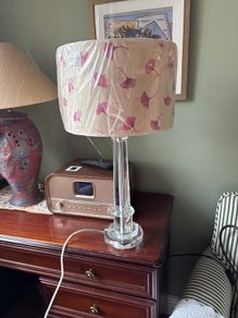 Cut Glass Pillar / Column Table lamp with brand new Sanderson Large Drum lamp shade