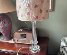 Cut Glass Pillar / Column Table lamp with brand new Sanderson Large Drum lamp shade