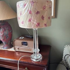 Cut Glass Pillar / Column Table lamp with brand new Sanderson Large Drum lamp shade