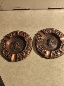 SET Of 2 Vintage  3O.00 Euro EACH1950 Bronze Matel Ashtray Greek ALEXANDER THE GREAT, Antique trinket dish, Matel Bronze Trinket Dish, Ornate Ashtray
