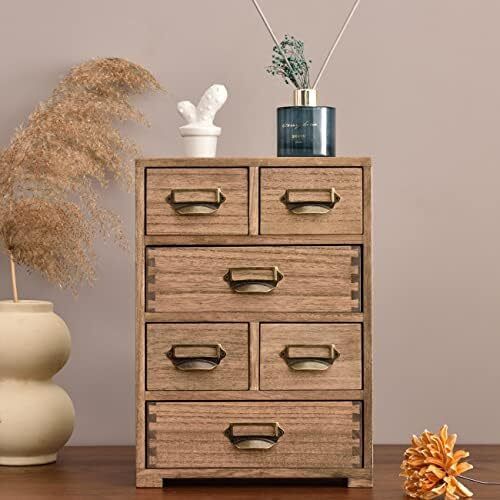 Wood Storage Drawer Units Desktop Organiser Mini Chest of Drawers Vintage Cabinet 6 Drawers