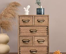 Wood Storage Drawer Units Desktop Organiser Mini Chest of Drawers Vintage Cabinet 6 Drawers
