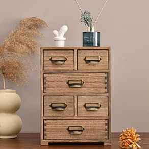 Wood Storage Drawer Units Desktop Organiser Mini Chest of Drawers Vintage Cabinet 6 Drawers
