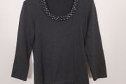 LK Bennett Blue Navy Grey Beaded Embellished Scoop Neck Long Sleeve Knit Top Size M