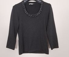 LK Bennett Blue Navy Grey Beaded Embellished Scoop Neck Long Sleeve Knit Top Size M