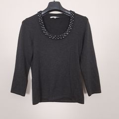 LK Bennett Blue Navy Grey Beaded Embellished Scoop Neck Long Sleeve Knit Top Size M