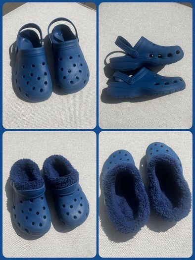 Blue Clogs with Removable Fuzzy Slipper Linings