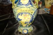 Antique Majolica Vase featuring ornate double handles, Postage Available