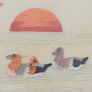 vintage chinese silk Embroidered picture in frame birds of paradise sunset(GAR) Image 6