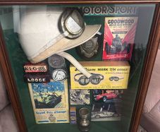 Vintage 1940s/1950s Motor-Racing Memorabilia Display in Deep Wooden Frame