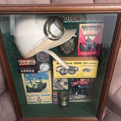 Vintage 1940s/1950s Motor-Racing Memorabilia Display in Deep Wooden Frame