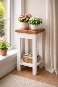 Handmade Solid Wood Plant Stand  Side Table. White n Walnut