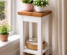 Handmade Solid Wood Plant Stand  Side Table. White n Walnut