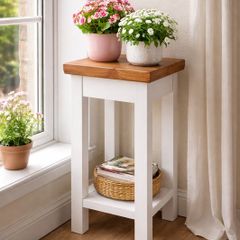 Handmade Solid Wood Plant Stand  Side Table. White n Walnut