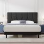 King Bed Frame, Black, Upholstered Wooden Slat Bed Frame with Headboard Image 8