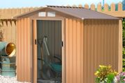 NEW SALE 185H x 213L x 130Wcm Lockable Garden Shed Large Patio Roofed Tool Metal Storage Building Foundation Sheds Box Outdoor Furniture, Yellow